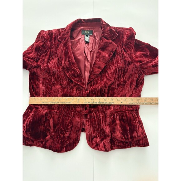 Vintage Sandra Darren Jacket 12 Red Crushed Velvet Castlecore Vamp Holiday - Picture 10 of 16